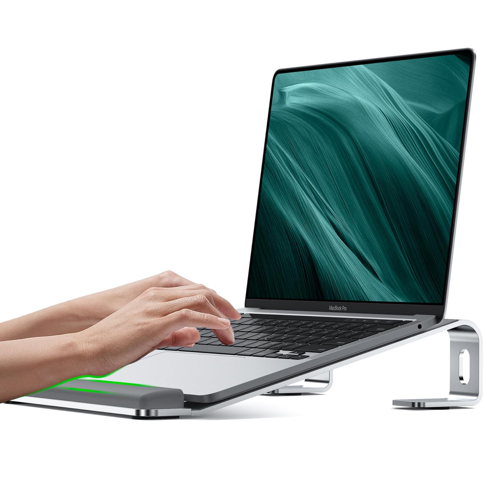 JCZT Aluminum Laptop Stand, Notebook Stand with Wrist Rest, Ergonomic Detachable Laptop Mount, Computer Stand Compatible with 10-17'' All Laptops Such as MacBook Air Pro/HP/Dell/Lenovo, Silver