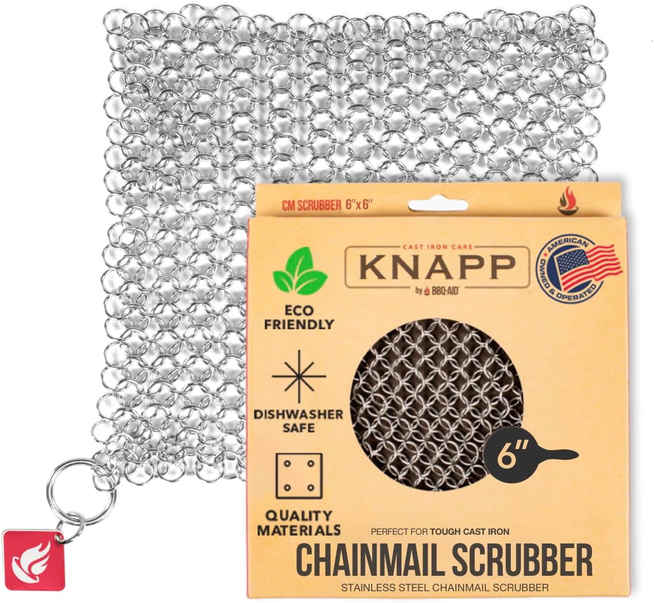 - Knapp Made CM Scrubber 6" Small Ring Cast Iron Scrubber - Cast Iron Cleaner for Hard Anodized Cookware, Pre-Seasoned Pans, Dutch Ovens, Iron Pans, Grills and Skillet. Chain Mail Scrubber Cast Iron