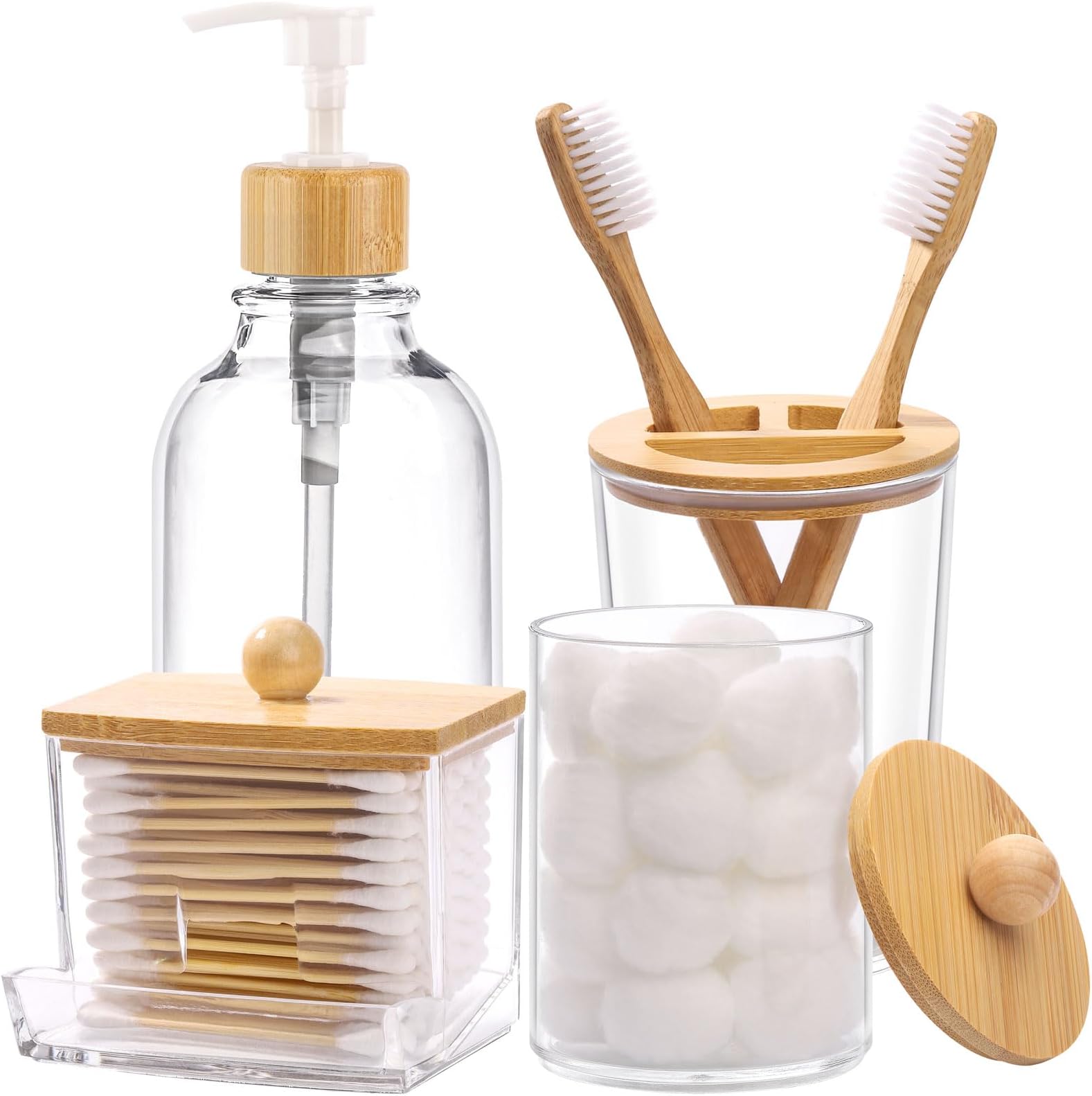 Amazon.com: Navaris Bamboo Bathroom Accessories Set - 3-Piece Bath Set with Toothbrush Holder ...