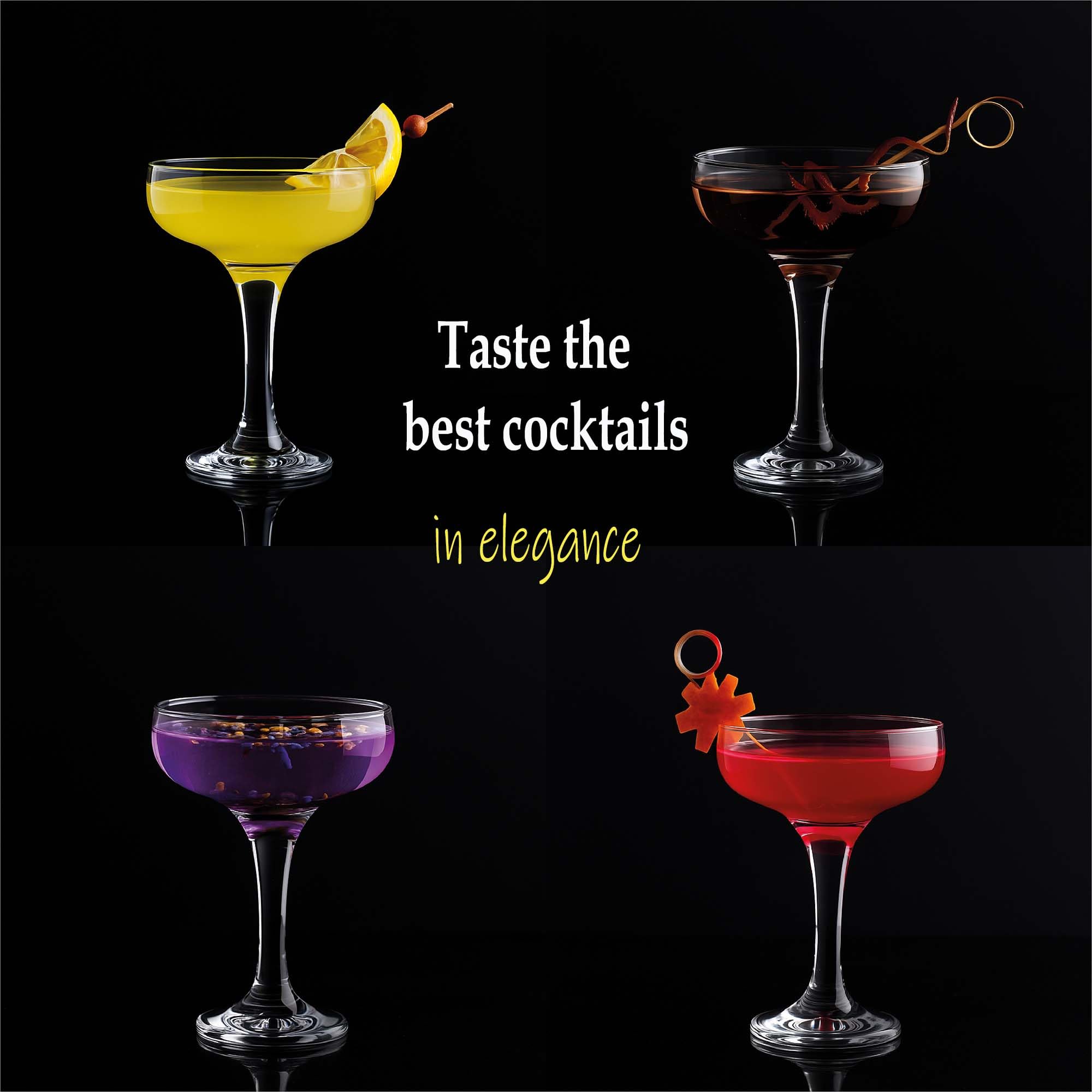 Copas de Cóctel (8 oz/235 ml). Copas de café espresso Martini, Margarita, Corte Elegante y Copa Champán, Cristalería larga (4)
