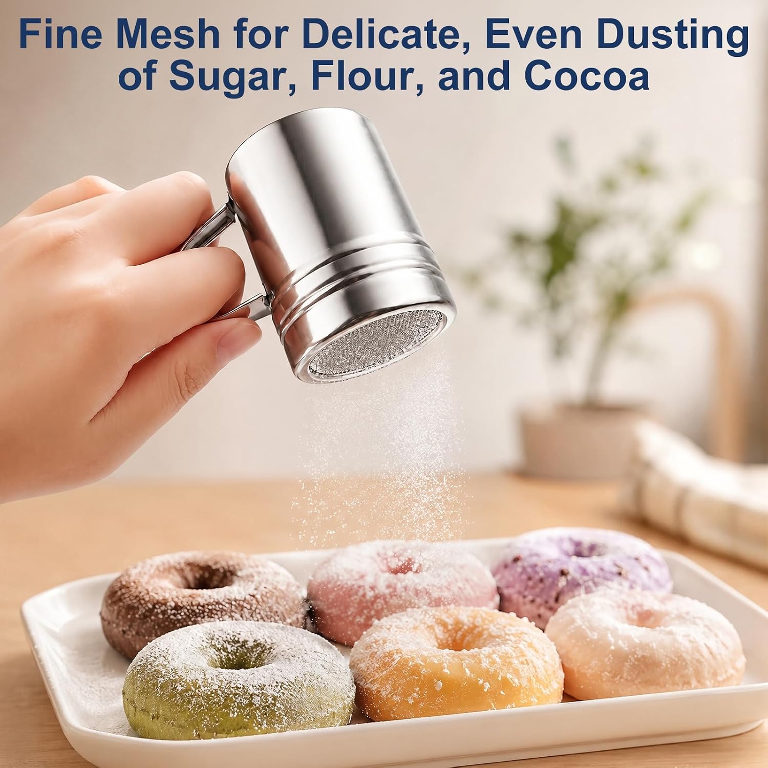 2 Pack Powdered Sugar Shaker Duster, 6 Oz Fine & Medium Mesh Shakers