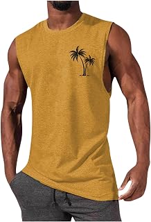 Men's Workout Tank Tops Gym Cut Off Sleeveless T Shirt Bodybuilding Fitness Muscle Athletic Tank Top Palm Tree Shirts Tee