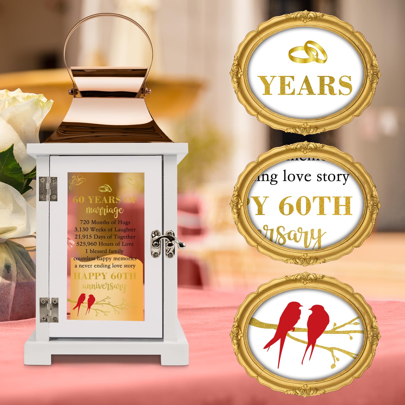 60th Wedding Anniversary Lantern - Anniversary Decoration for Couple, Parents, Grandparents