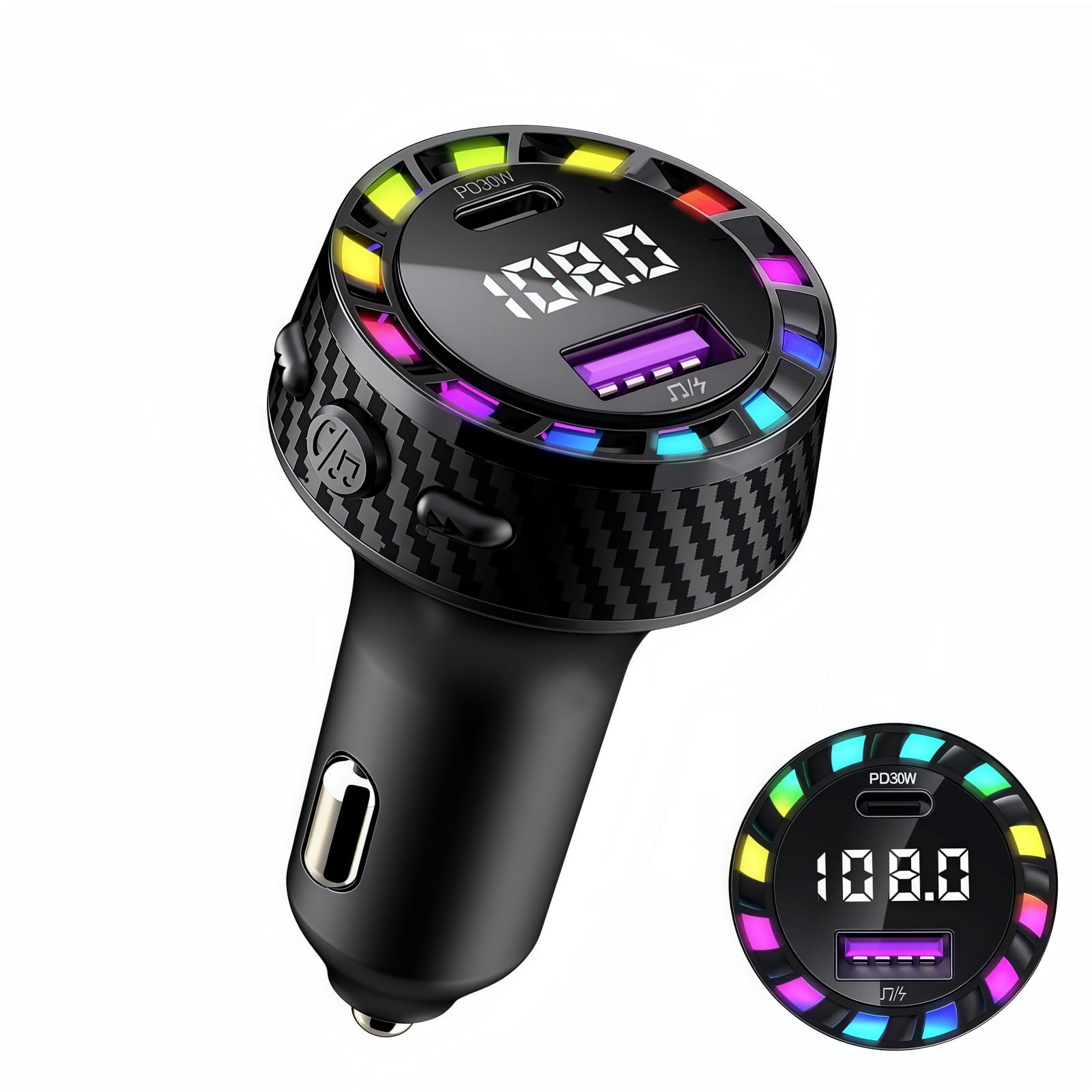 YCTech Bluetooth Car Charger Adapter, Car Radio Bluetooth FM Transmitter Receiver, 2 USB Ports, Hand-Free Calling, Music Player for iPhone 17 16 15 14 13 12 Pro Max, Samsung S25 S24 S23 S22 Ultra Plus