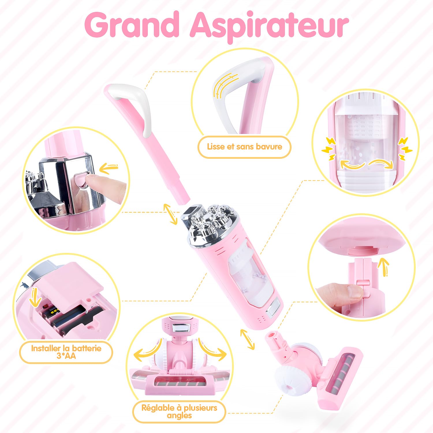 PLAY 2 en 1 Aspirateur Enfant Jouet Set avec des Particules EVA, des Effets d'aspiration et Sonores, Kit Menage pour Enfants 3+ Ans (Rose)