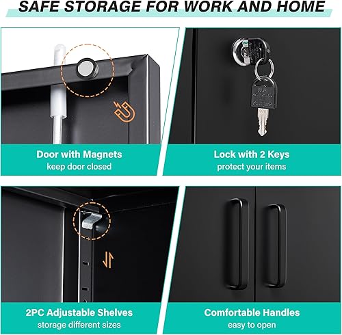 Miniatura 6 de SISESOL Armario de almacenamiento de metal de 36 pulgadas con puertas y estantes, pequeño armario de almacenamiento de garaje con cerradura,