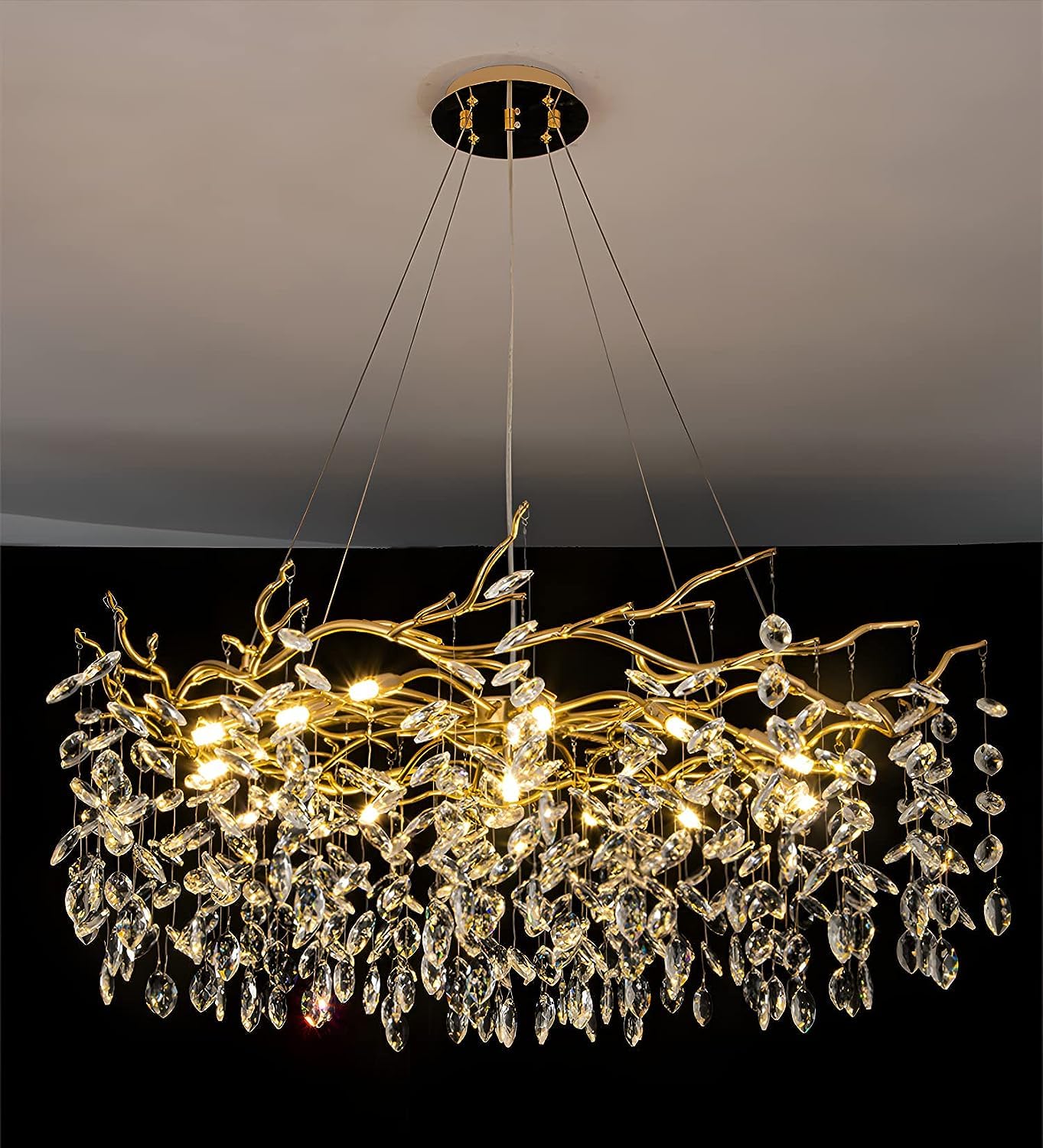 LYMSXAZOU Crystal Chandelier Gold Dimmable LED Pendant Light - Modern Tree Branch Raindrop Luxury Closet Lighting Linear Foyer