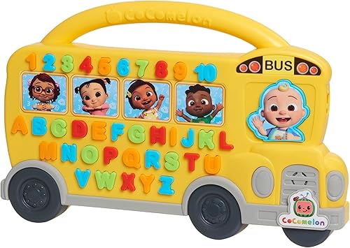 Just Play Cocomelon - Autobús de aprendizaje, más de 85 frases de aprendizaje, contar, alfabeto, música, sonidos, amarillo, juguetes para niños de