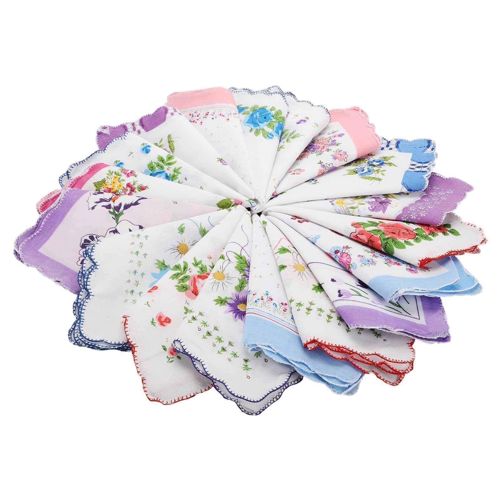 EEEKit Damskie Poszetki i Chusteczki, Chusteczki Damskie Miekkie, 20 Sztuk Bawełniane Chusteczek z Wzorem Falowana Krawędź dla Ślub Prezenty, 28 x 28 cm