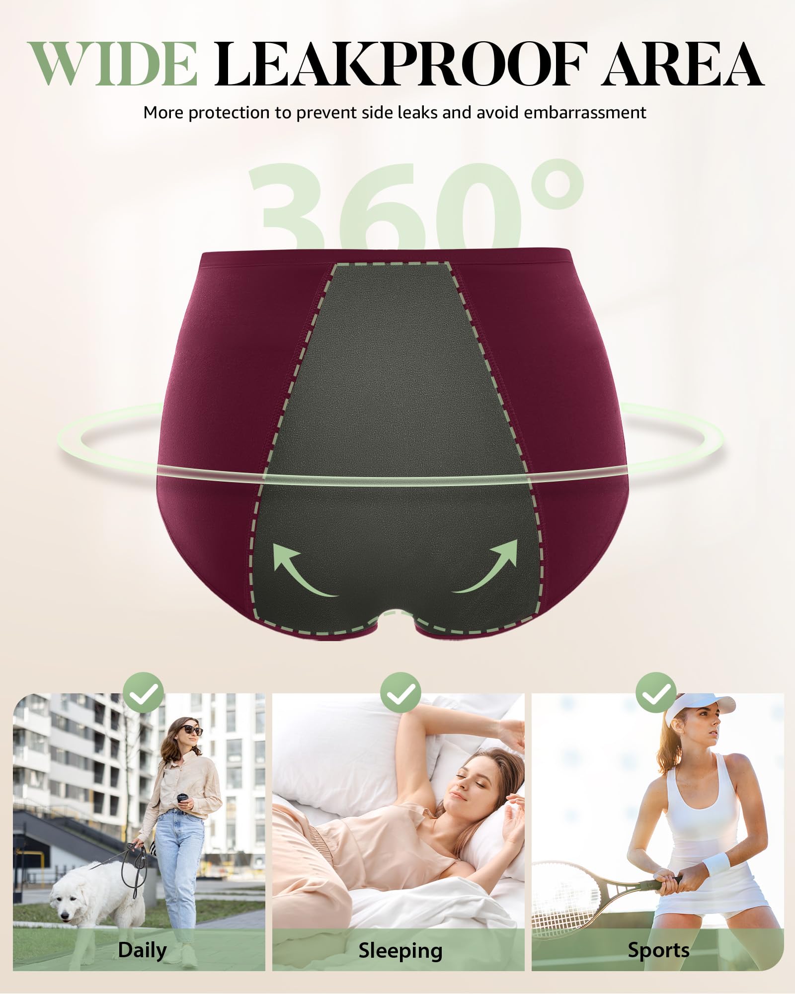 TANSTC Mutande Mestruali Donna Assorbenti, Slip Donna Cotone Ciclo Protettive Periodico Intima Mestruale Ecologico con 4 Strati Anti Perdite Lavabili, Mutande Donna Cotone, 3 Pezzi