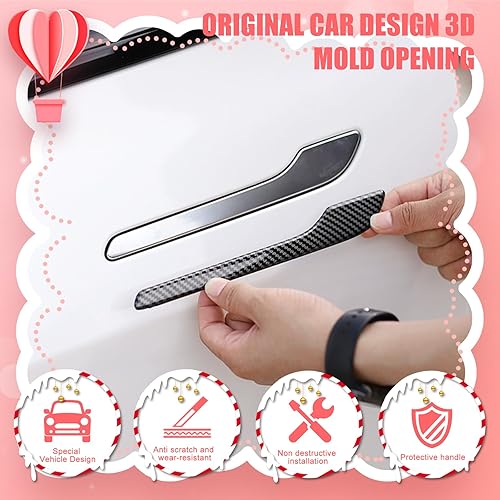 Miniatura 5 de CusDusk Kit de 4 calcomanías para manija de puerta, para Tesla modelo 3modelo Y, estilo fibra de carbono, kit de protección de manijas decorativas,