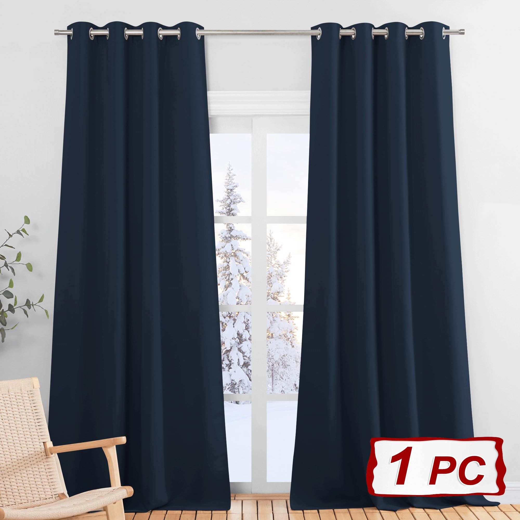 PONY DANCE Tende Camera da Letto Moderna - Tenda Oscurante da Interno 1 Pezzo Tenda Blu Scuro con Anelli Tende Moderne per Soggiorno Tende Termiche per Salotto, L 140 x A 260 cm