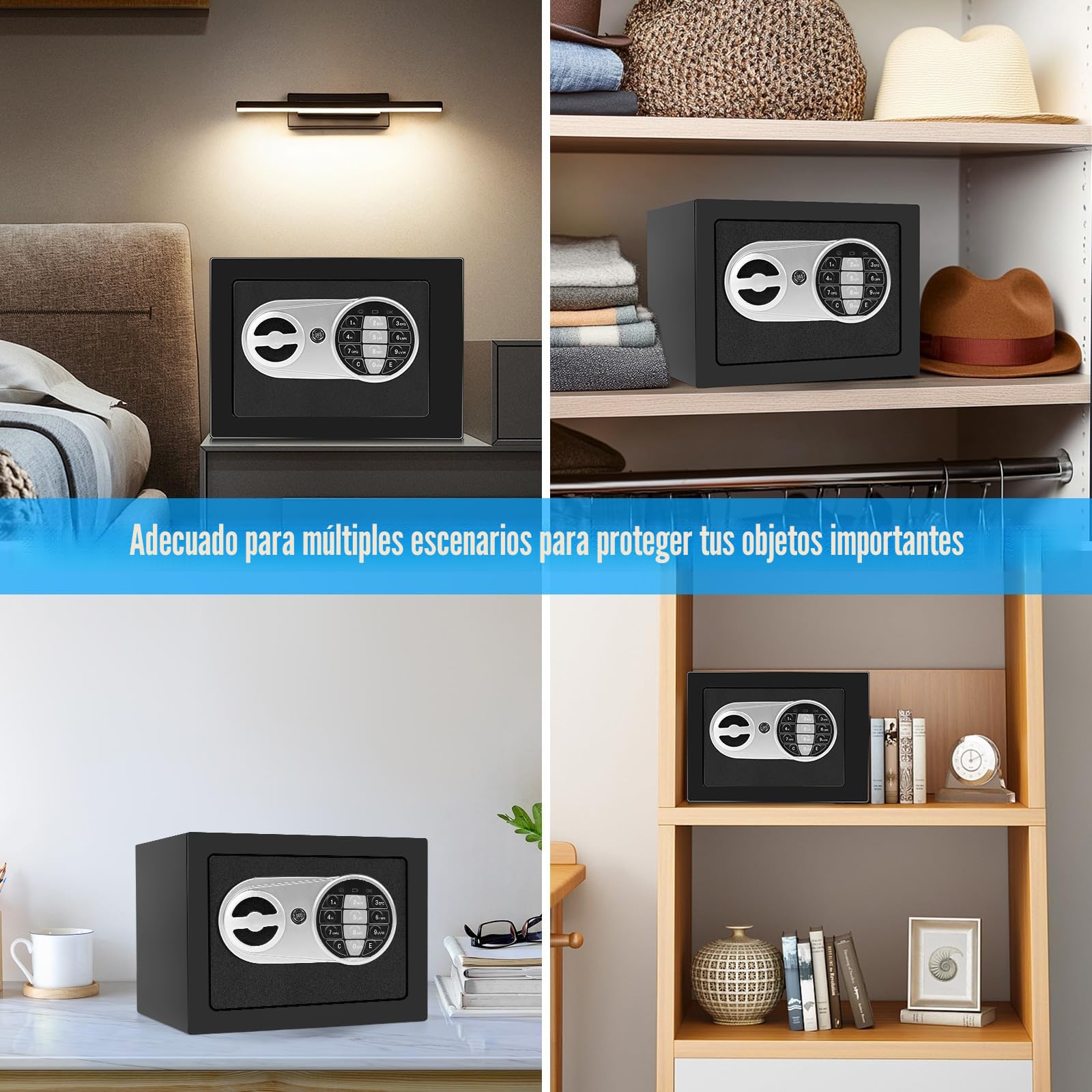 Caja Fuerte Pequeña,Cofre Electrónica con Cerradura Digital,Caja Fuerte Empotrable,caja fuerte con llave,23X17X17cm,Para Seguridad en el Hogar, Almacenaje