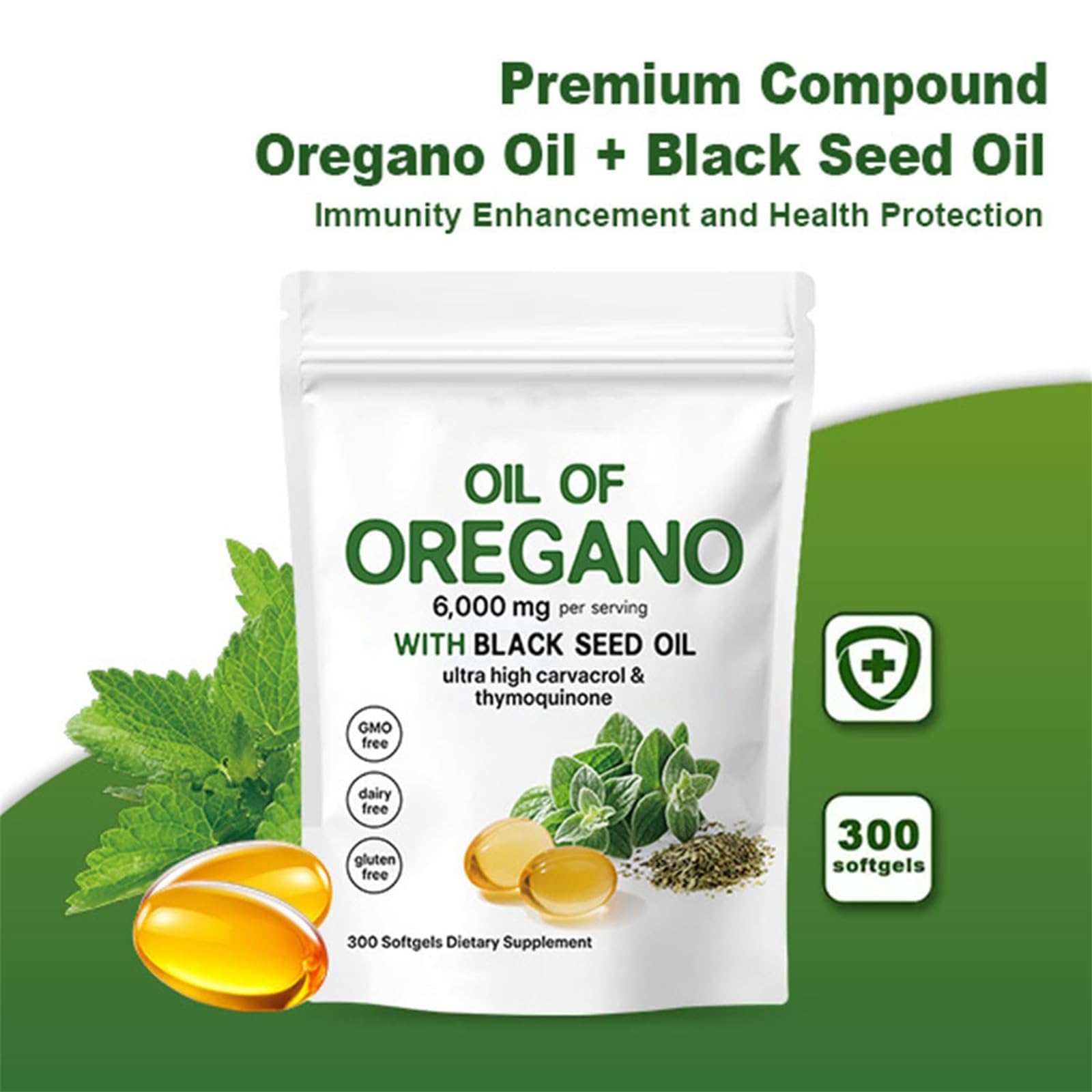 2026 Olio di Origano Softgels, Capsule di Olio di Origano con 6000mg Olio di Semi Nero, Esperienza Migliorato Benessere, Immunità Naturalmente, Ricco di Nutrienti, Facile da Deglutire