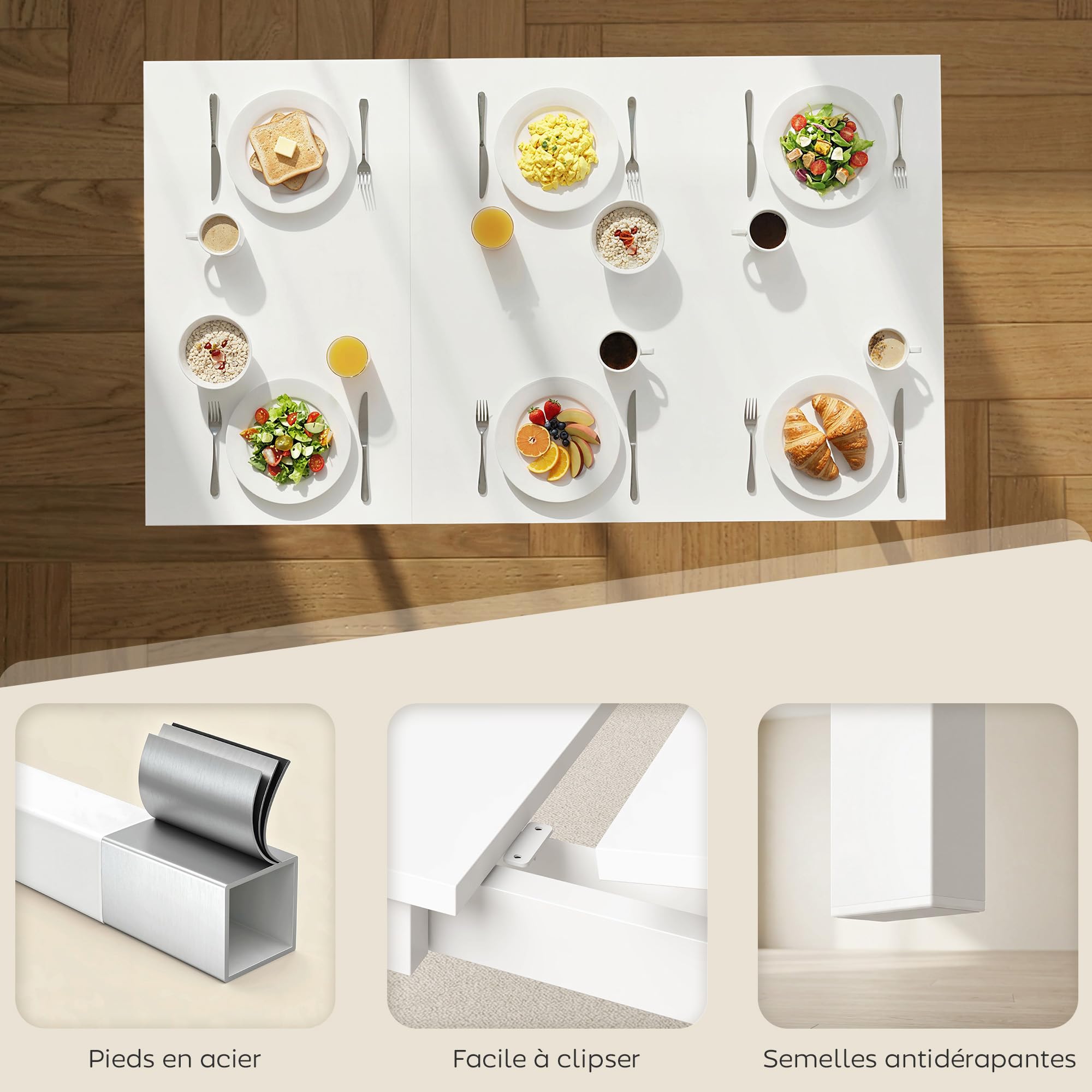 HOMCOM Table à Manger Extensible Rectangle pour 4 à 6 Personnes, Table de Cuisine 80-120 cm, Extension coulissante Facile, Pieds en Acier, pour Petits espaces, Salle à Manger, Salon, Blanc