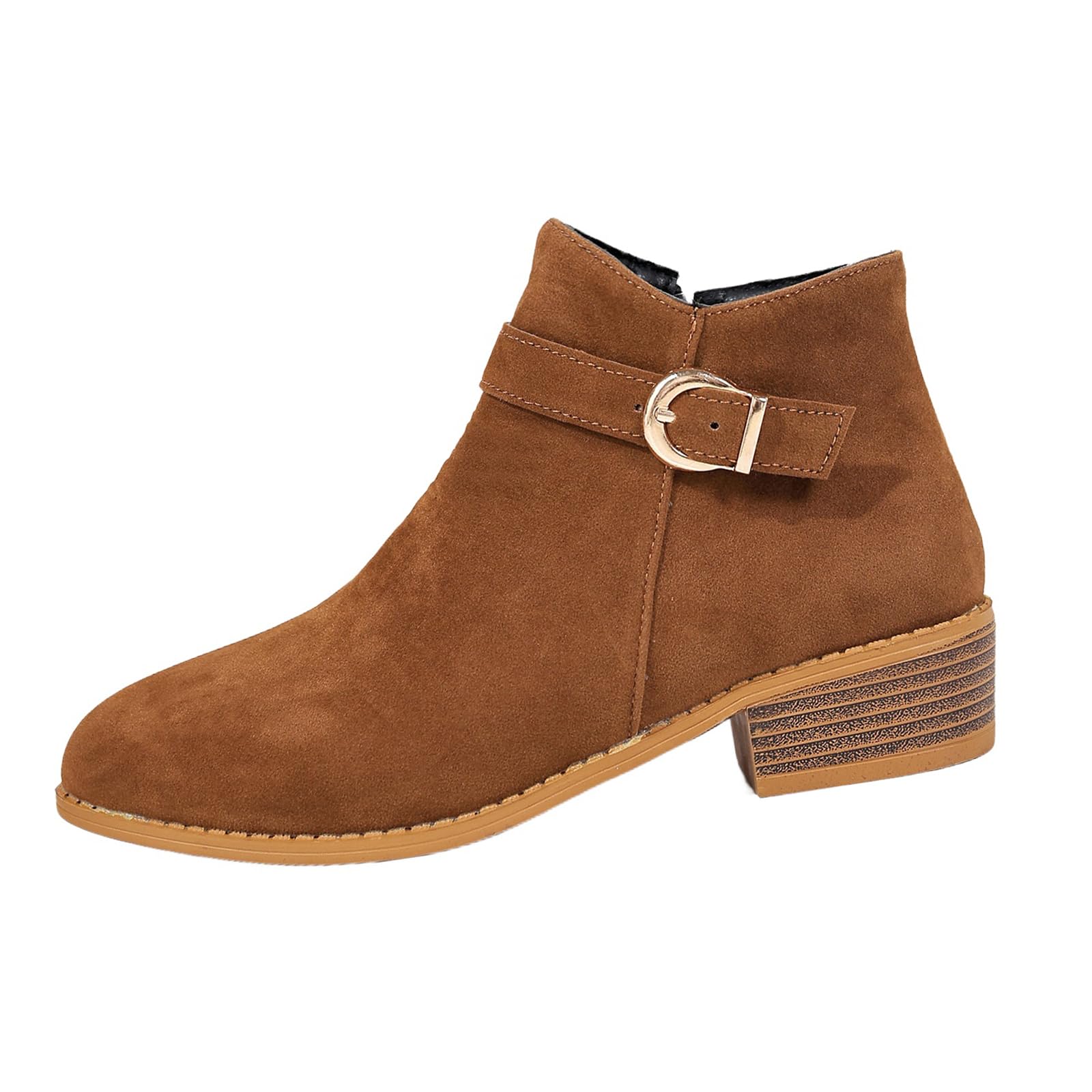 Womens Ankle Boots Chunky Low Stacked Heel Ankle Booties Classic Comfortable Pointed Toe Side Zipper Booties for Women