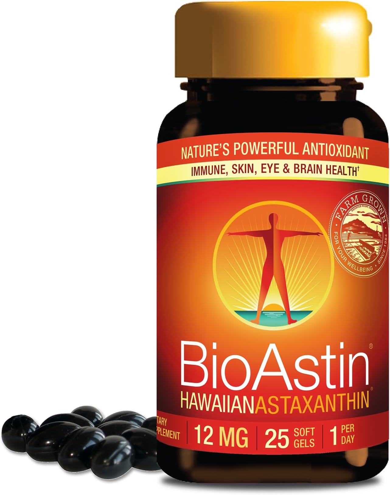 Nutrex Hawaii BioAstin Hawaiian Astaxanthin - 12mg, 25 Softgels - Farm-Direct Premium Antioxidant Supplement to Support Eye, Skin, Joint & Immune System Health - Non-GMO & Gluten-Free