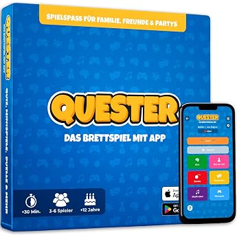 Quester - The Board Game with App Interactive Quiz Music Game Knowledge and Family Game Board Game for Friends Family and Parties Gellship Game & Party Game for 3-6 Players