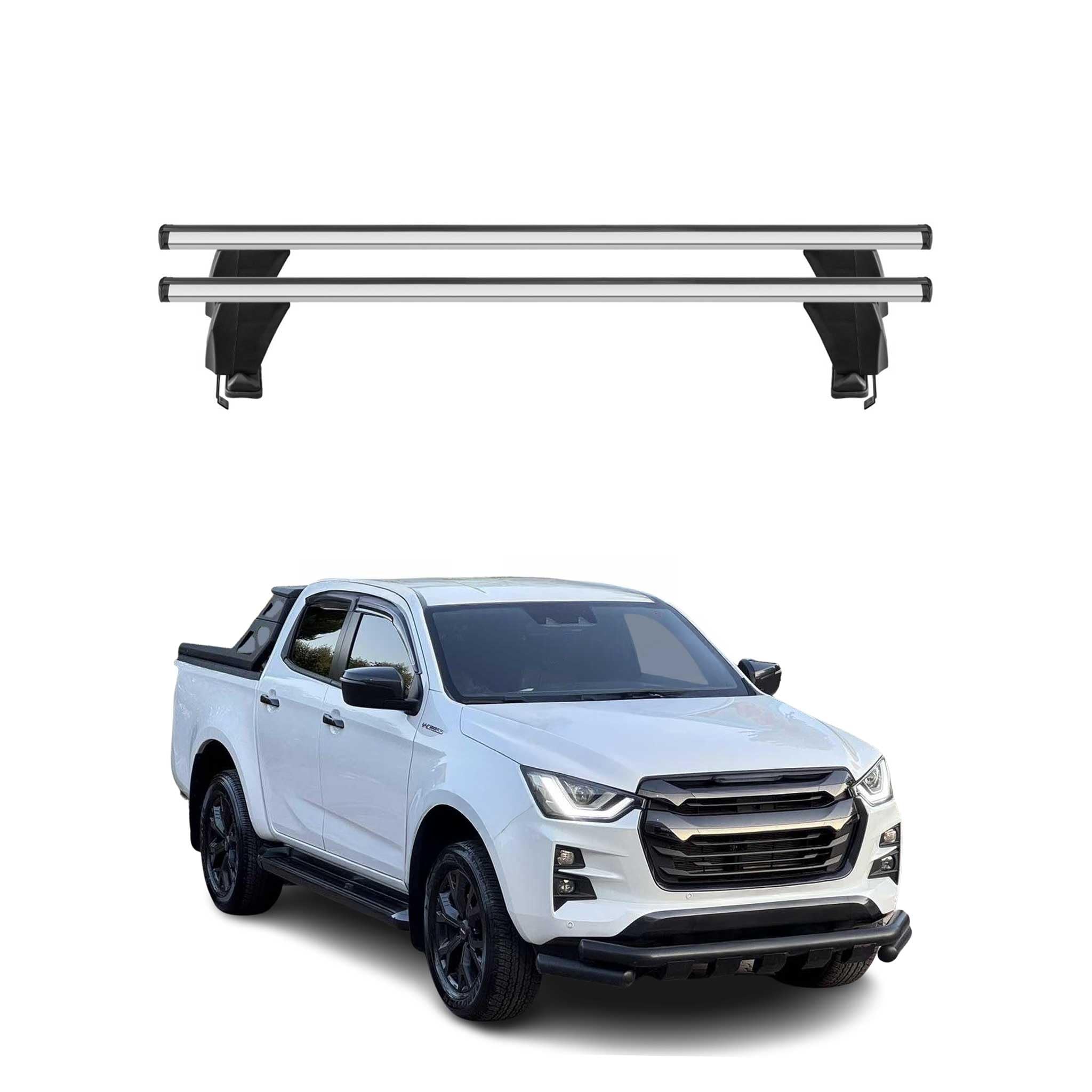 OMAC Poprzeczki aluminiowe do Isuzu D-Max III 2019-2026 – Zamykane – Rowek T – City Crash Tested – Nośność 50 kg Szary