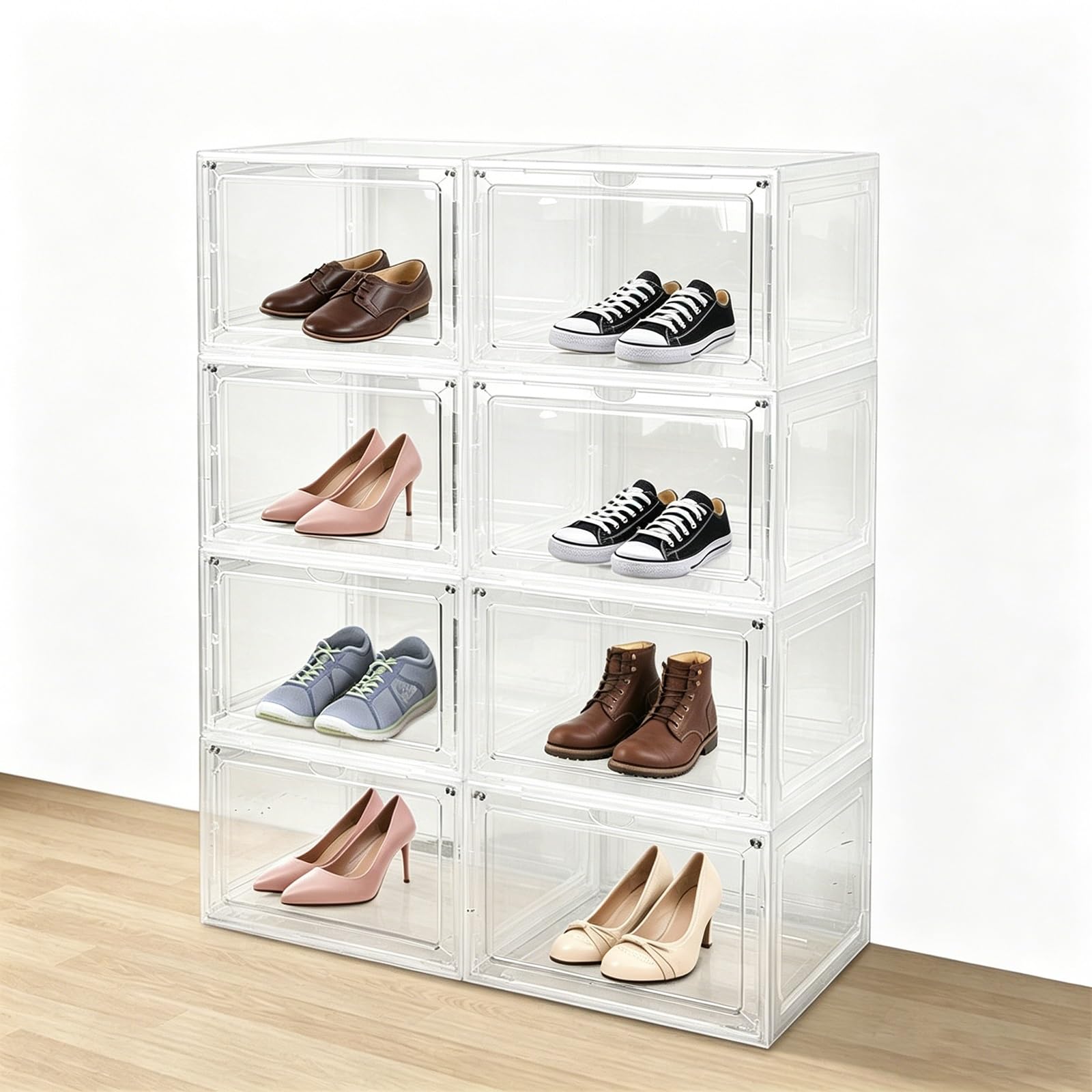 TYNGBT Hard Plastic Shoe Storage Boxes 6 Pack, Clear Stackable Shoe Organizer for Closet
