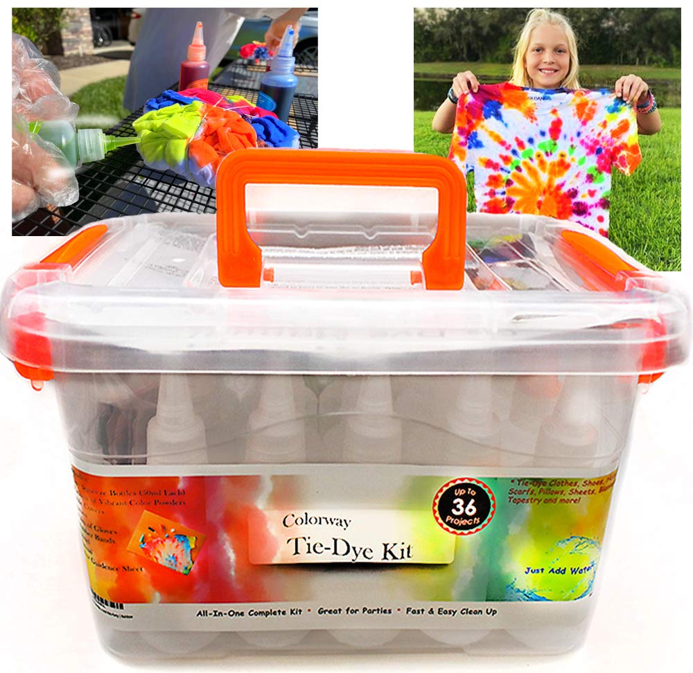 Colorway 15 Color One-Step Tie Dye Kit | All-in-One Shirt & Fabric Dye Kits | for Men & Women & Kids | Tie-Dye Powder and Supplies for Adult and Kids Party I Up to 36 Projects