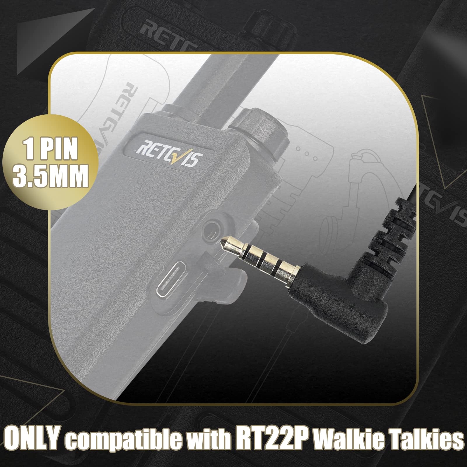 Retevis RT22P Walkie Talkie - Auricular con micrófono de 1 pin de 3,5 mm, cable doble, PTT lateral, radios bidireccionales RT22P, auriculares suaves tipo C Walkie-Talkie (paquete de 10) | Compatible con radios bidireccionales RT22P/RB19/RB19P/B3H/B3B, aur