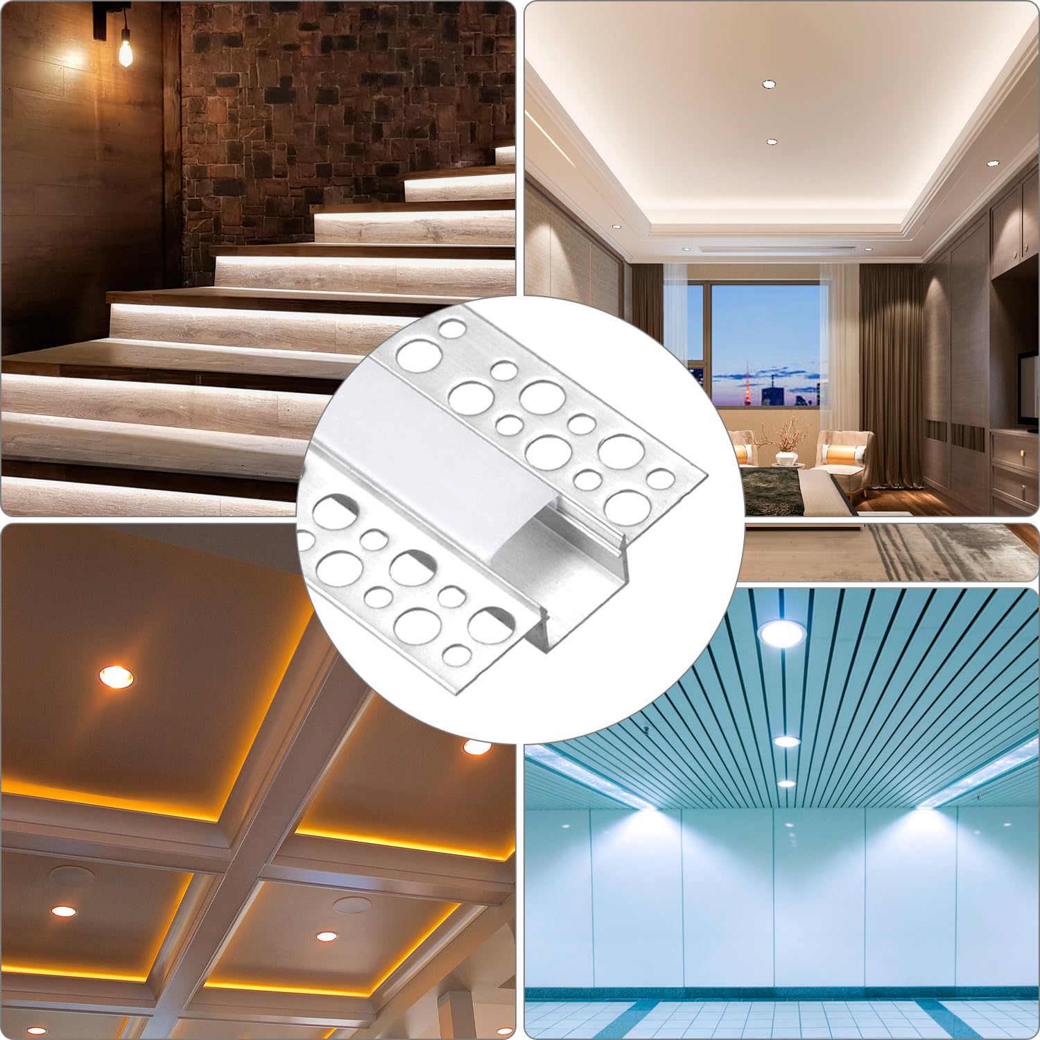 QWORK® 6 Pezzi 1m Profilo LED da Incasso per Cartongesso, Profilo Alluminio per Strisce LED Larghezza Max 17mm