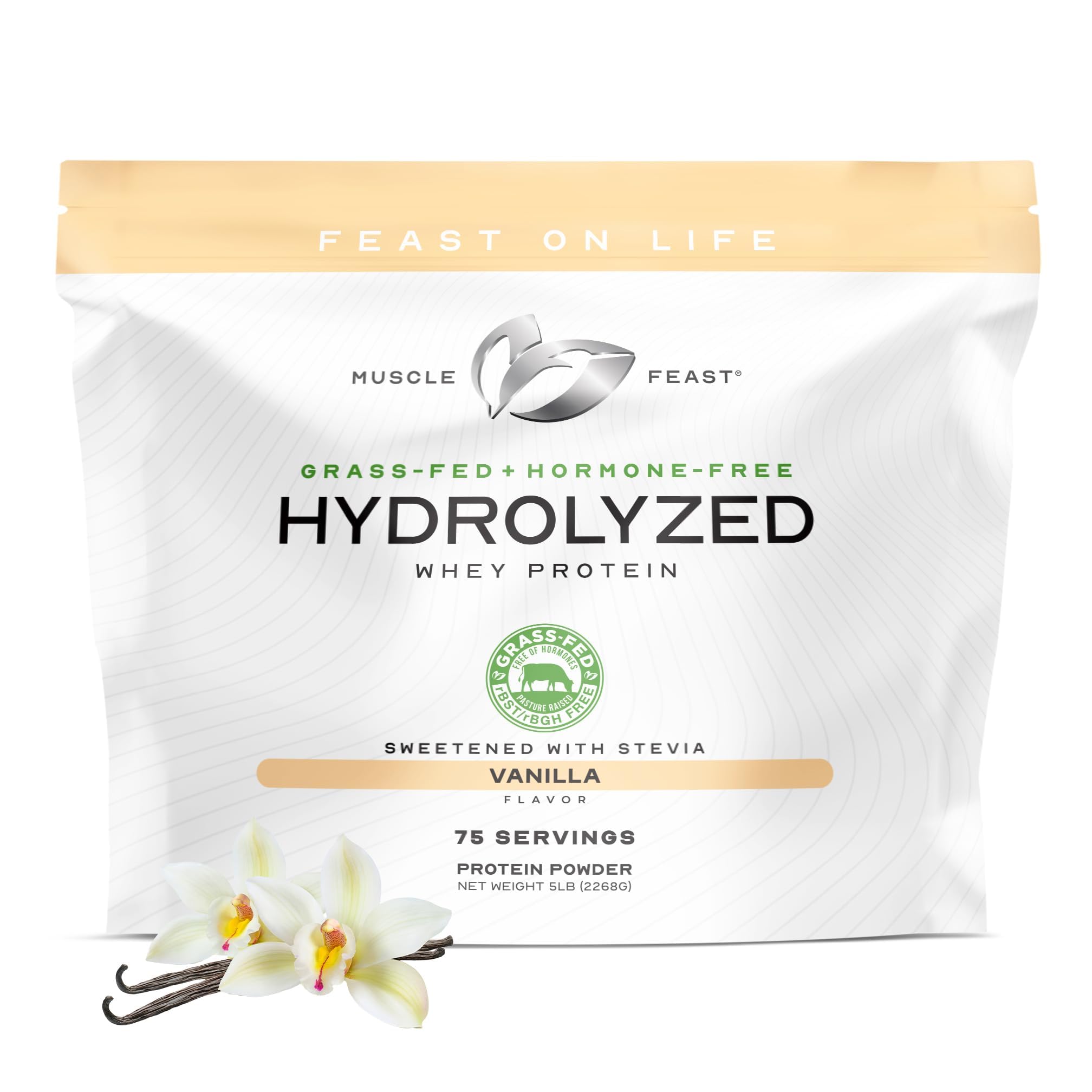 Muscle Feast Grass Fed Hydrolyzed Whey Protein Powder, Vanilla (5lb)