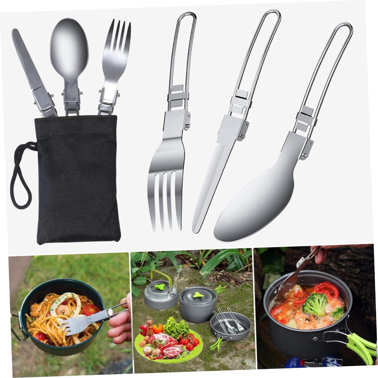 1set Portable Cutlery for Camping Lightweight Non-Stick Cookware Kit for Outdoor BBQ Cooking Utensils for Picnics and Hiking Adventures