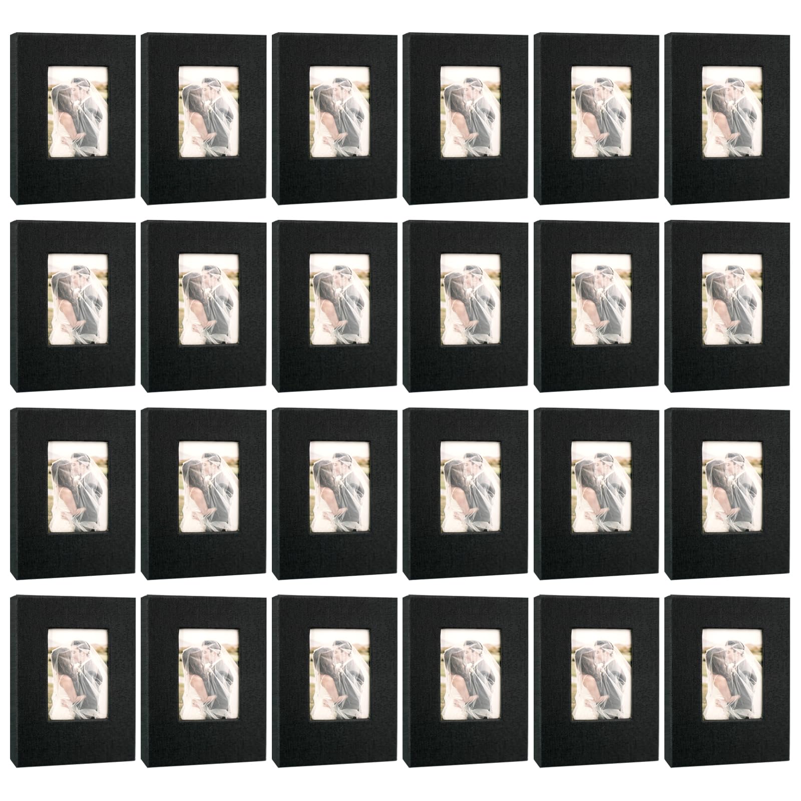 Paquete de 24 álbumes de fotos, libro de recuerdos negro para fotos pequeñas de 4 x 6 pulgadas con ventana frontal, cubierta de lino, 26 páginas transparentes con capacidad para 52 fotos para