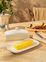 Vista 4 de Sweese - Mantequillera con tapa, mantequera de porcelana, soporte de mantequilla de 7.8 pulgadas con cubierta de asa, recipiente de mantequilla