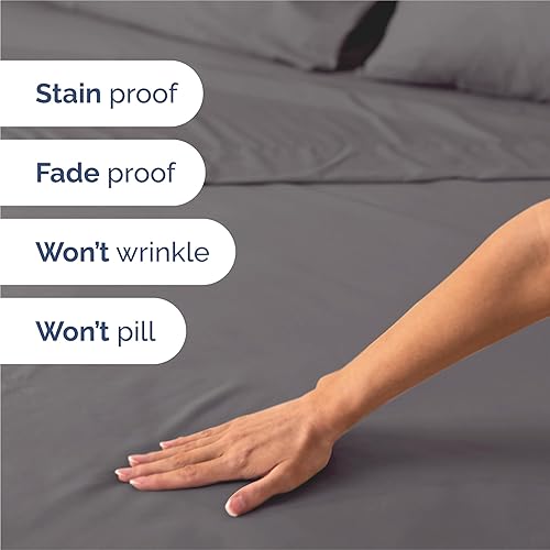 Miniatura 5 de CGK Unlimited - Juego de sábanas para cama de matrimonio sábanas blancas sábana bajera 4 fundas de almohada bolsillos muy profundos de microfibra