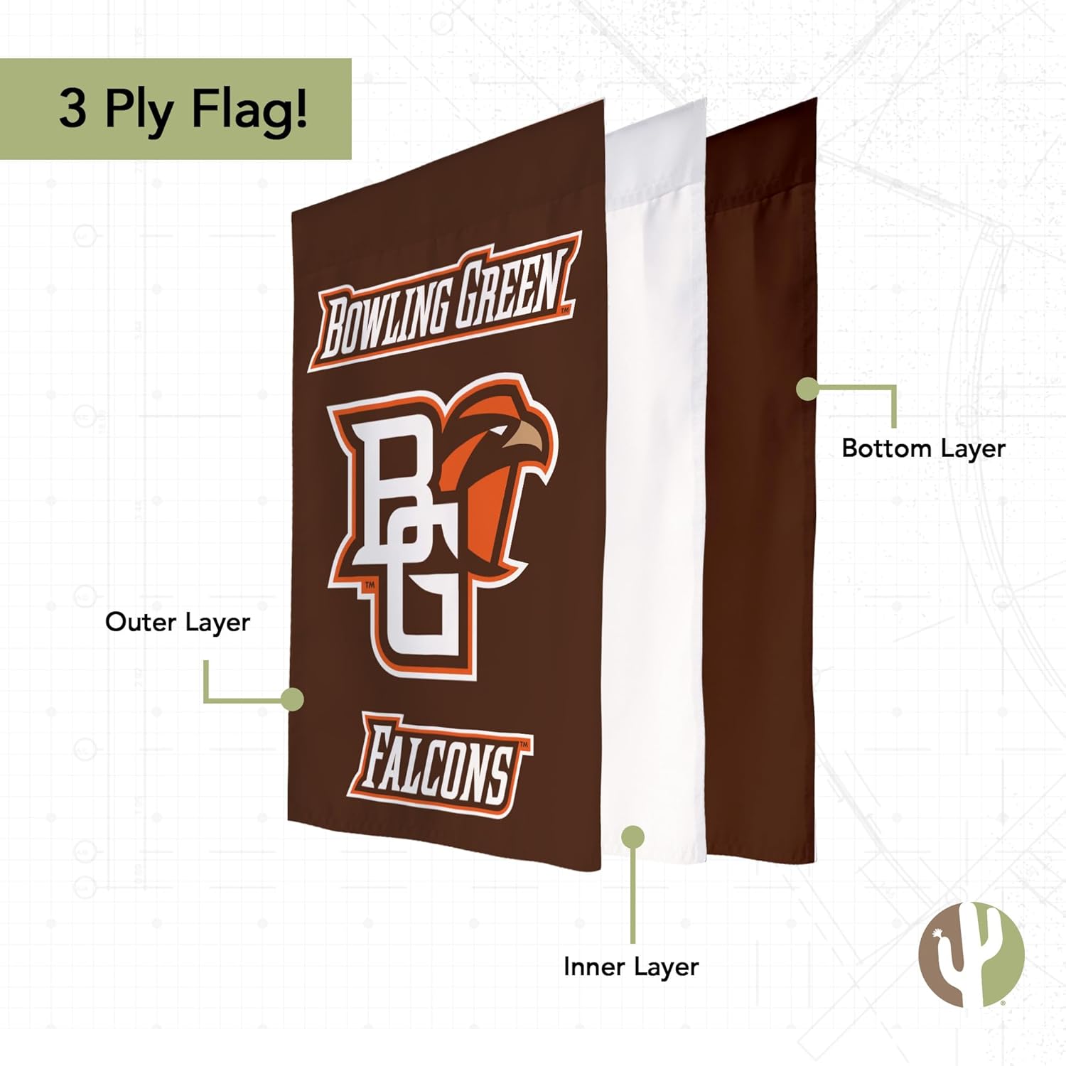 Desert Cactus Bowling Green State University BGSU Garden Flag – 19 x 12 inch Bowling Green Falcons Banner, For Outdoor Display and Events (Design A) - Image 3