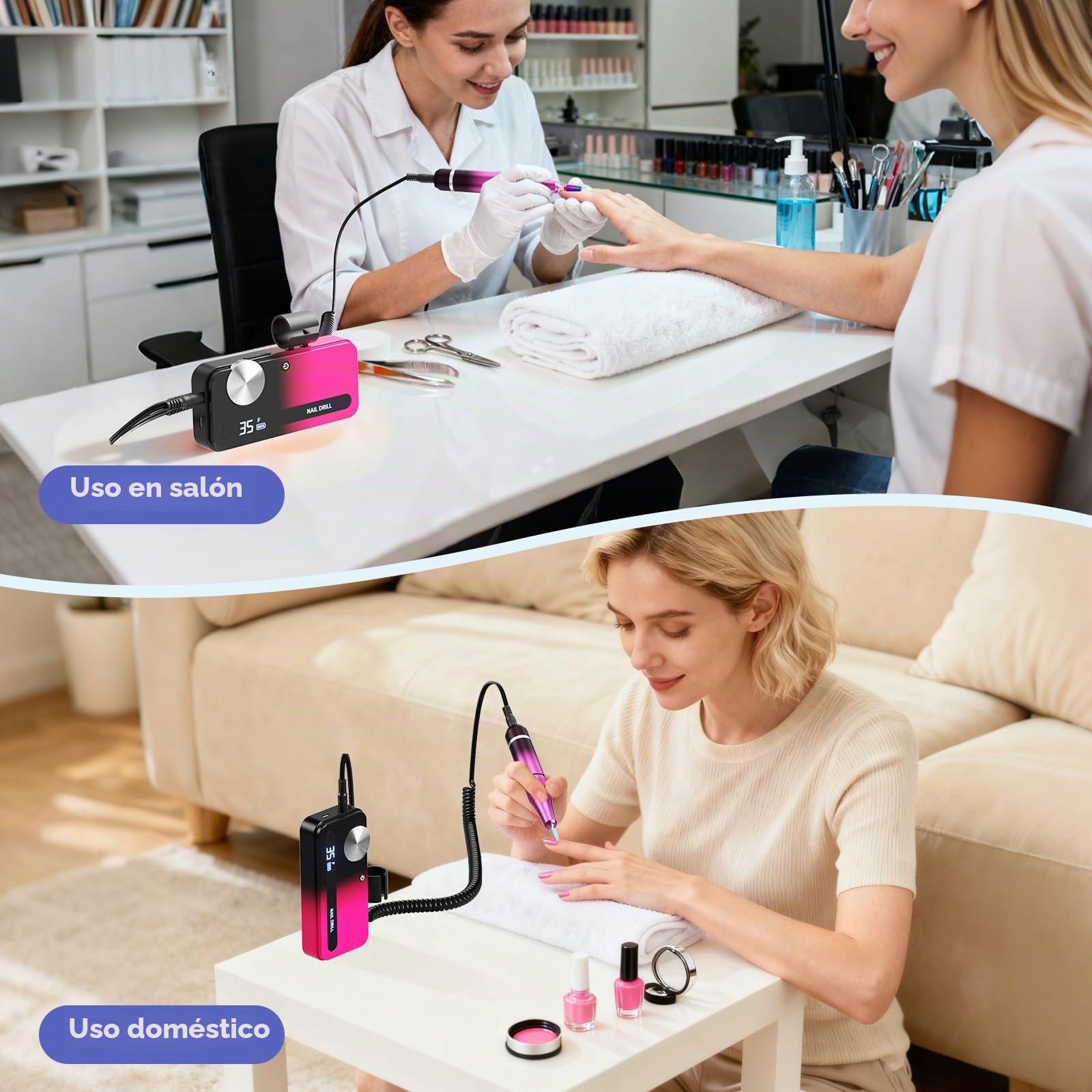 Taladro de uñas eléctrico con 12 accesorios de pulido y 30 bandas de lija, 0-35.000 rpm, set de manicura/pedicura para manicura y pedicura para cortar, limarlas, dar forma, cuidar las uñas y la