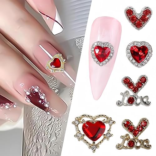Miniatura 3 de Dijes de uñas para el día de San Valentín para arte de uñas, 15 piezas de dijes de corazón rojo, diamantes de imitación de uñas de corazón 3D,