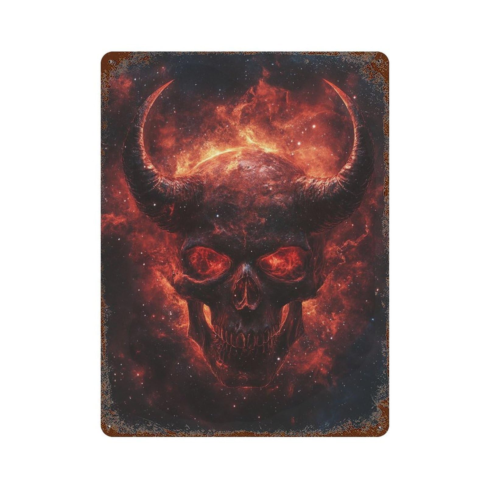 Rust Effect Space Devil Skull Art Print Rusty Metal Tin Sign 15.7"x11.8", Farmhouse Wall Decor for Cafe, Home Bar And Lounge Decor