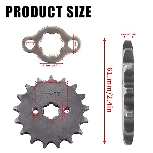 Miniatura 3 de 428 17T Piñón de motor de 0.669 in - Piñón de bicicleta delantera 17T con juegos de placas de retención, se adapta a 428 cadenas - Piezas