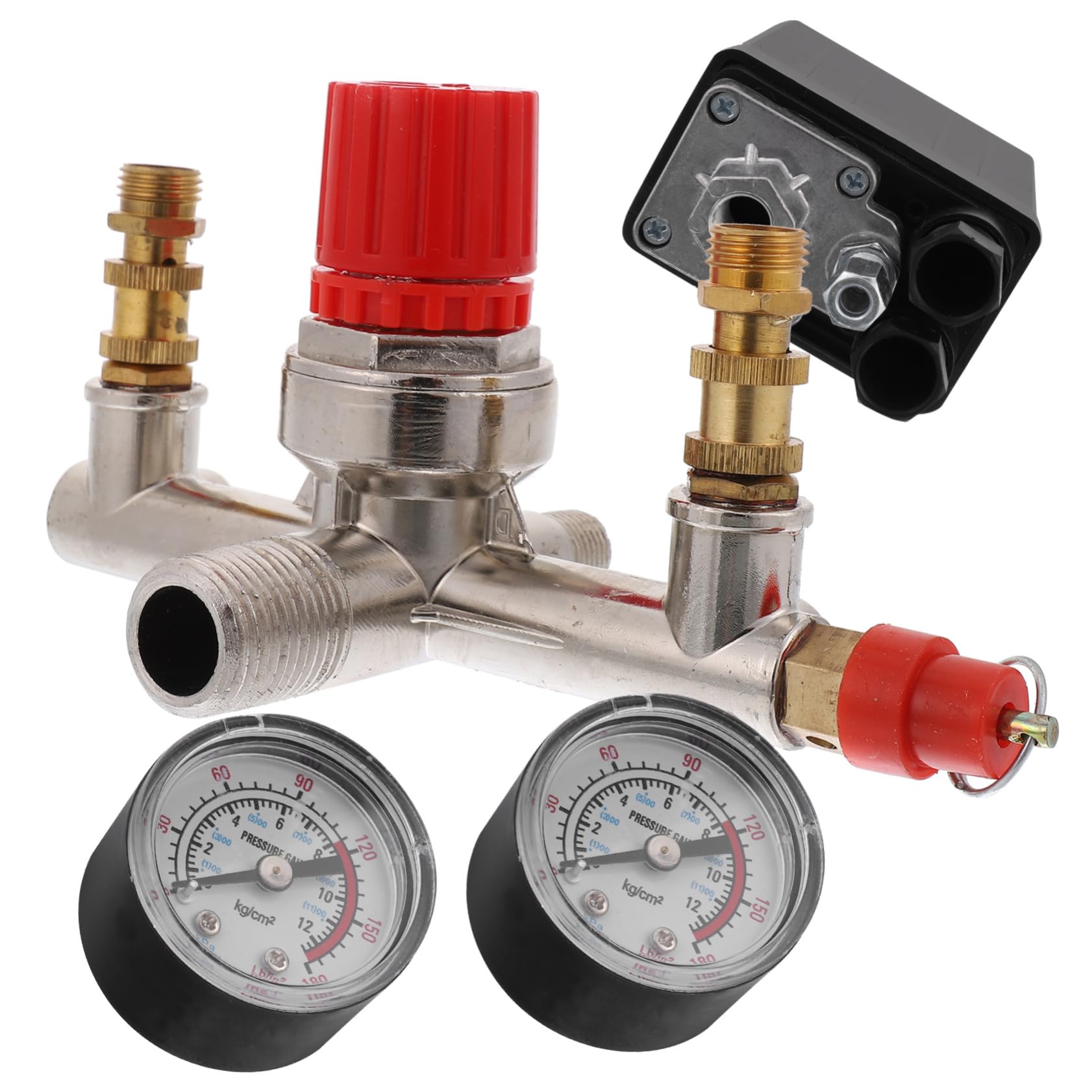 Pressostato per Compressore Aria 175psi con Manometri e Regolatore | Controllo Pressione, Versione 16a, Struttura Metallo e Plastica, per Impianto Compressore