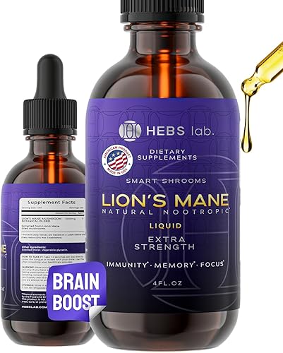 Suplemento de setas de melena de leones  Extracto de melena de leones orgánico  Suplemento de cerebro de hierbas  Gotas de melena de león natural