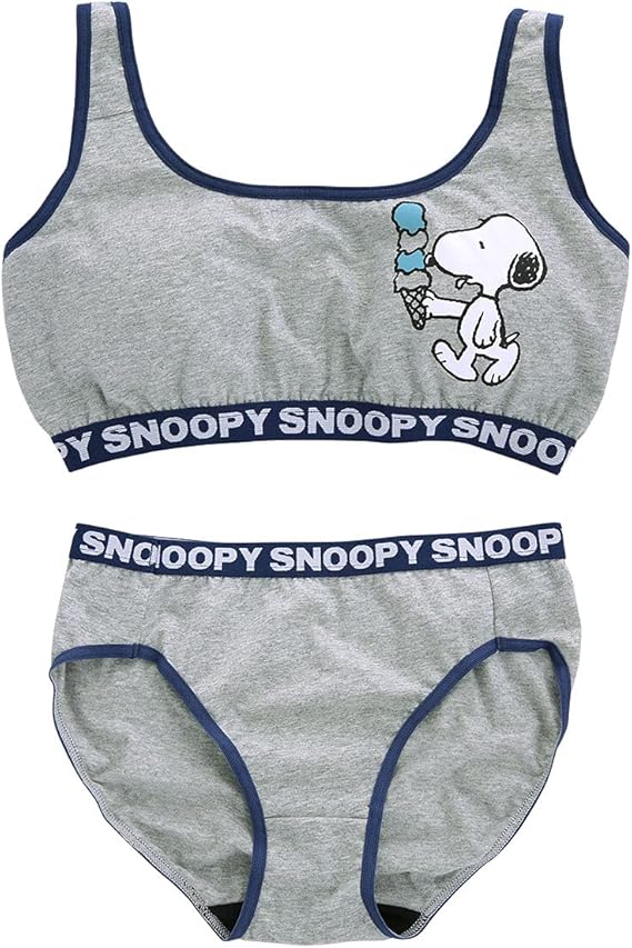Amazon Peanuts Snoopy スヌーピー ブラジャー ショーツ セット ノンワイヤー ハーフトップ 綿 Hgy 杢グレー L セット 通販