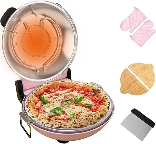 Stone - Horno de pizza eléctrico de 12 pulgadas, máquina para hacer pizza de encimera de 1200 W con control de temperatura doble, pizzas de corteza