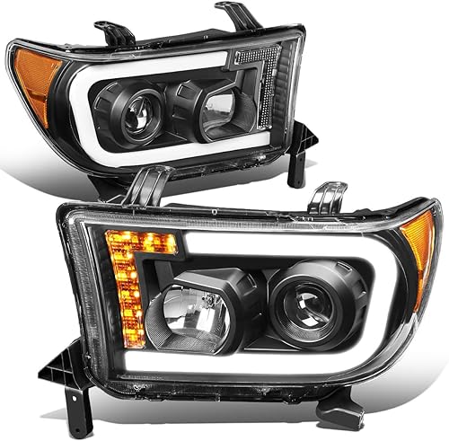 DNA MOTORING HL-LB-TT07-BK-AM - Juego de tubos LED DRL + proyector de señal de giro compatible con Toyota Sequoia 08-17  Tundra 07-13, negroámbar