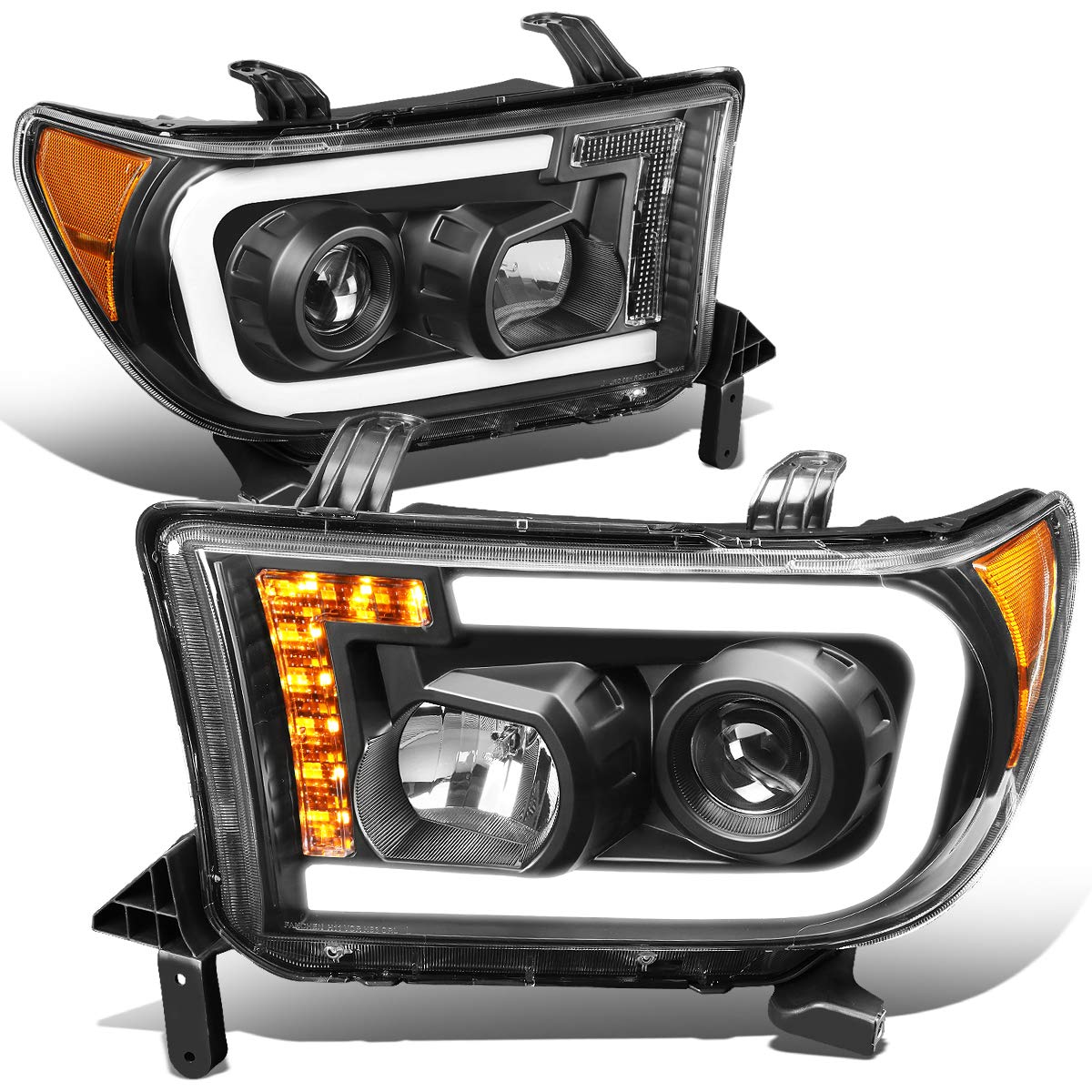 DNA MOTORING DNA MOTORING HL-LB-TT07-BK-AM Pair LED DRL Tube+Turn Signal Projector Headlight Set Compatible with Toyota Sequoia 08-17 / Tundra 07-13,Black/Amber