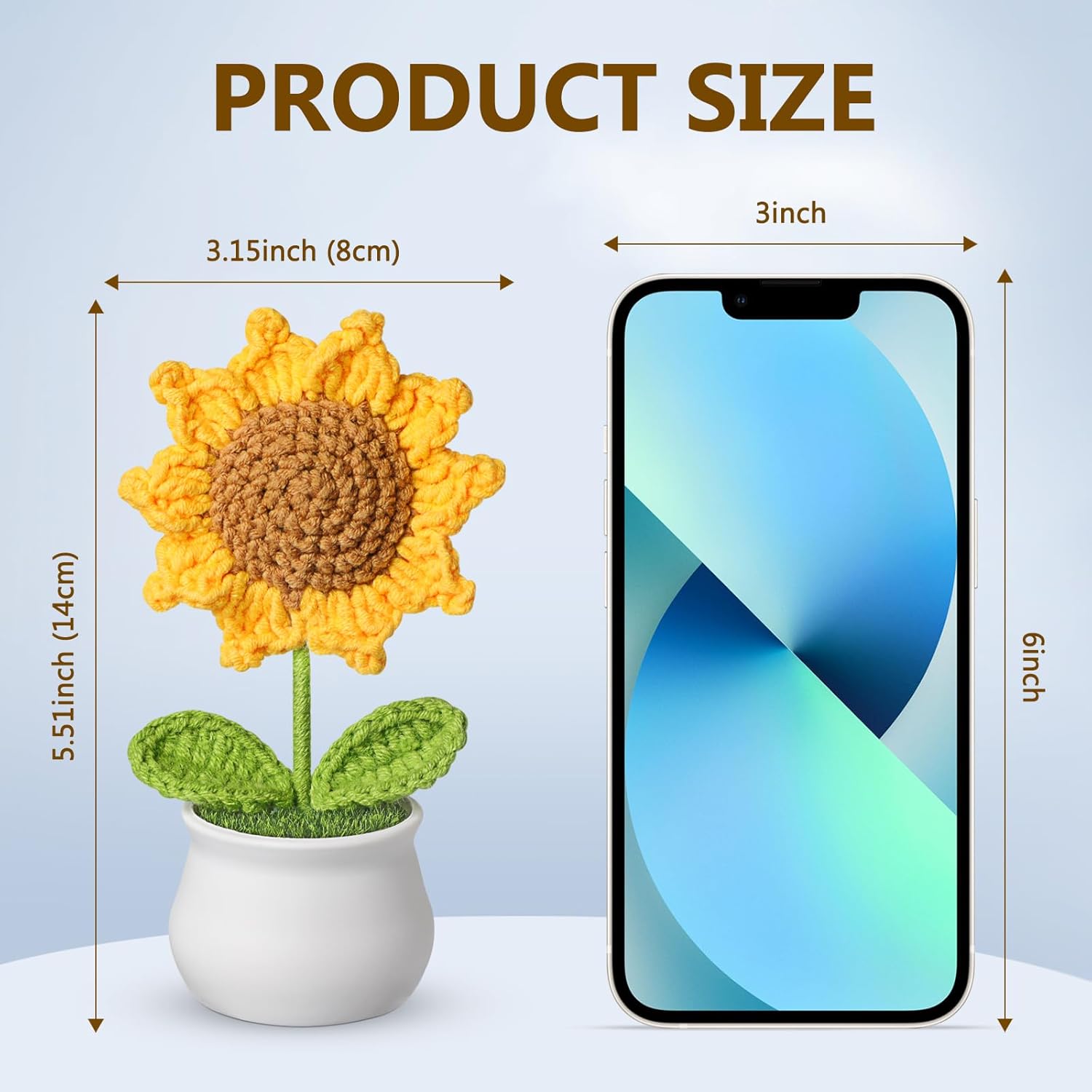 Crochet Flowers - Artificial Sunflower Giifts for Women - Handmade Knitted Flower for Car Dashboard Decor - Office Desk Home Decoration - Funny Gifts on Birthday Christmas - Image 2