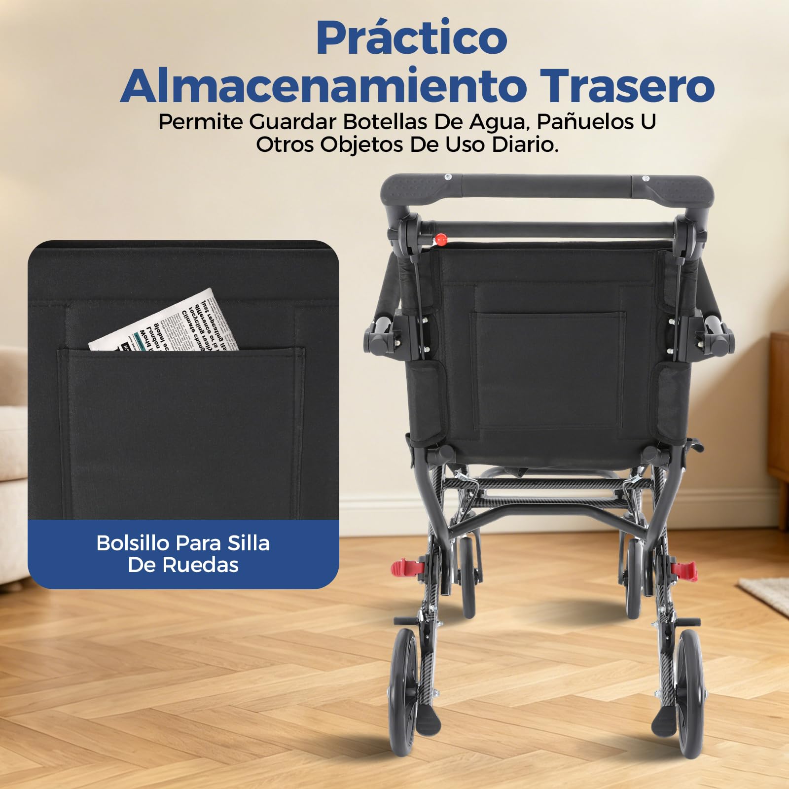 Silla de ruedas, ligera, plegable, ligera, plegable, 100 kg, con bolsa de almacenamiento, 100 kg