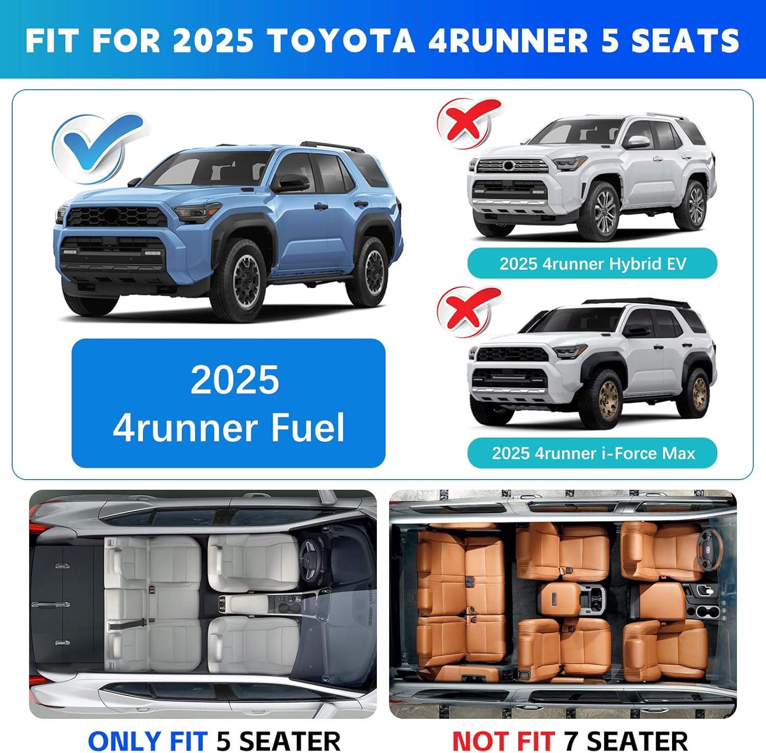 Back Seat Mats Fit for 2025-2026 Toyota 4Runner 5-Seat Only Gas Seat Back Protector Compatible with 4Runner Interior Accessories Floor Mats Trunk Liner, 2PCS