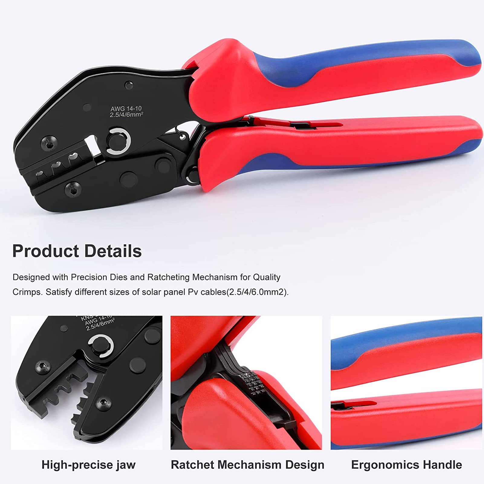 Solar Crimping Tool Cavo Connettore, con 6pcs Maschio Connettore Solare Femminile + 2pcs Chiave Chiave Chiave + 1pcs Filo Crimpatore + 1pcs Tool Kit per 2.5/4/6mm² Filo Solare PV
