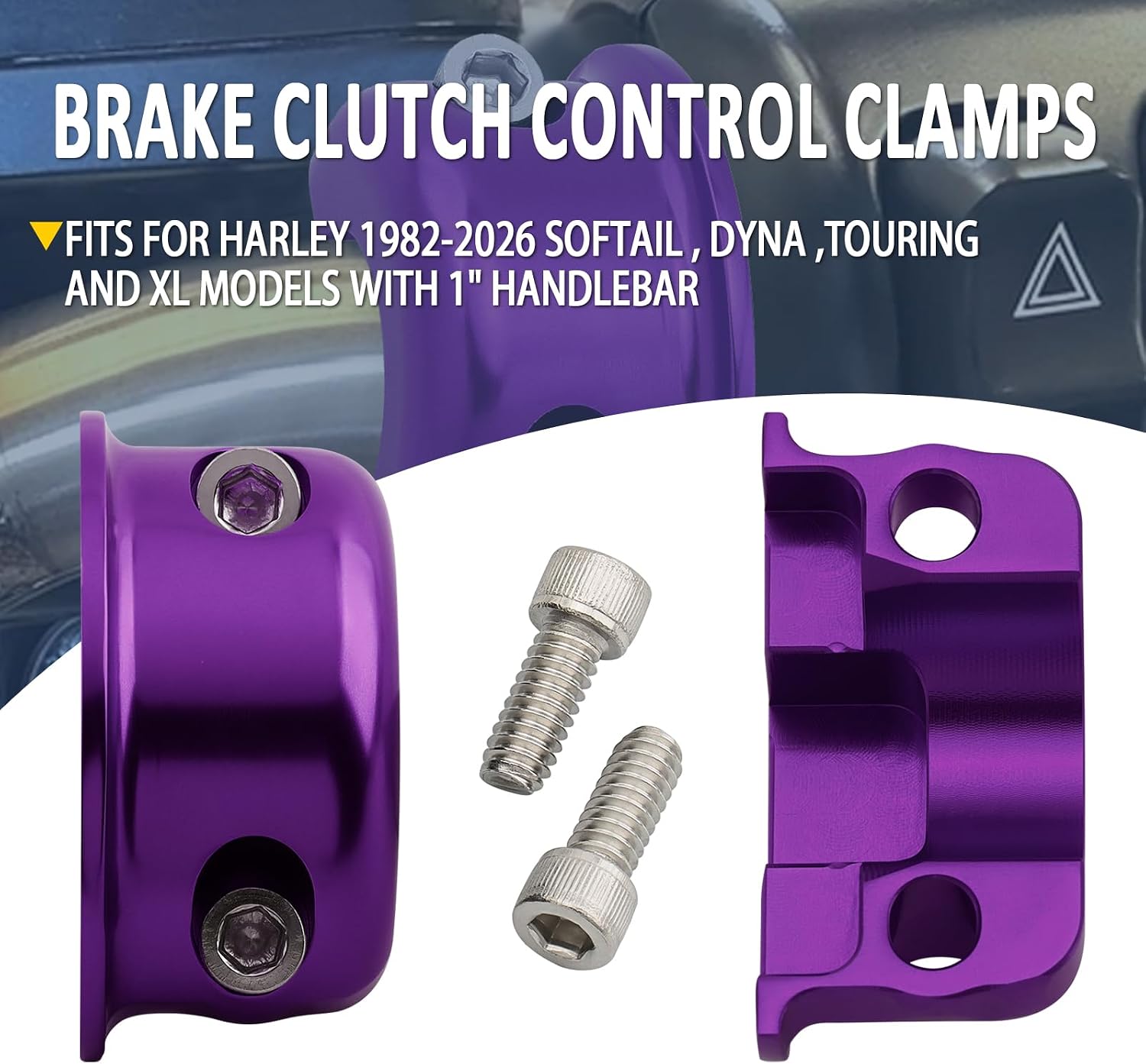 2 Pcs Brake Clutch Perch Clamps Half Clamp Fit For Harley 1982-2026 Touring Road Glide Road King Street Glide Electra Glide Softail Low Rider S FXBB Dyna Sportster XL with 1" Handlebar (Purple)