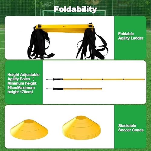 Miniatura 5 de Juego de 24 piezas de equipo de entrenamiento de agilidad de fútbol, bastones de agilidad, escalera, más para un montaje rápido y fácil
