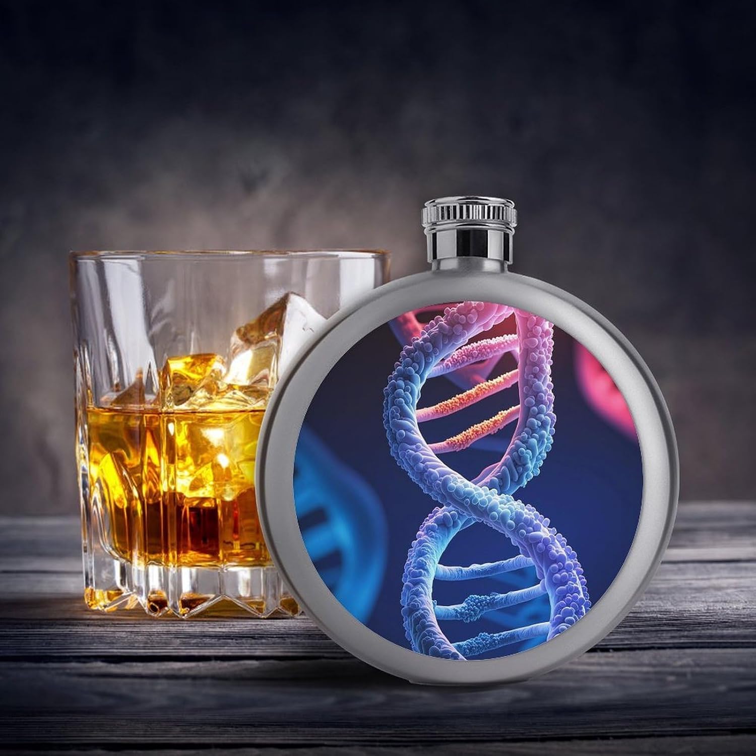 DNA Genetic Helix Stainless Steel Flagon to 5 Oz with Screw Cap,Hip Flask for Men–Whiskey & Liquor Pocket Flask,Alcohol Flagon for Camping Drink Sports Outdoor Wine Bottle